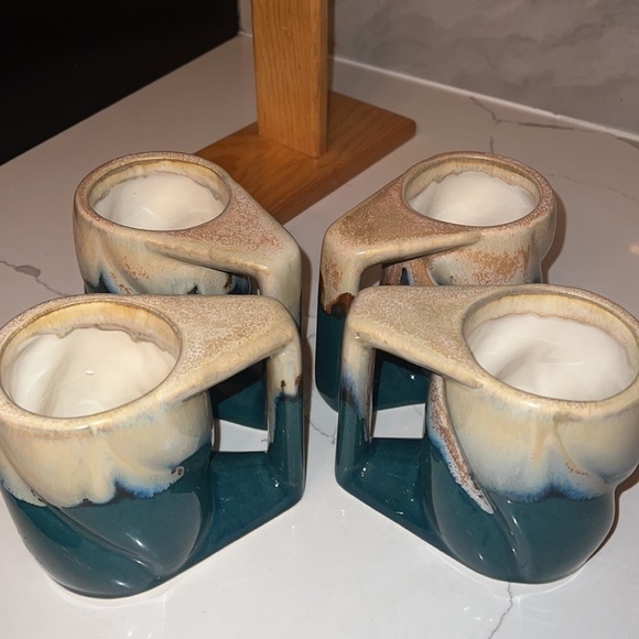 Set of 4 Vintage Padilla Glazed Ombré Ceramic Mugs w/ Wood Stacking Rack - Picture 2 of 10